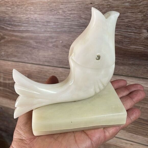 White Carved Alabaster Stone Fish Incense Holder Collectible  Base 4”x2.5”  Vtg - Picture 1 of 12